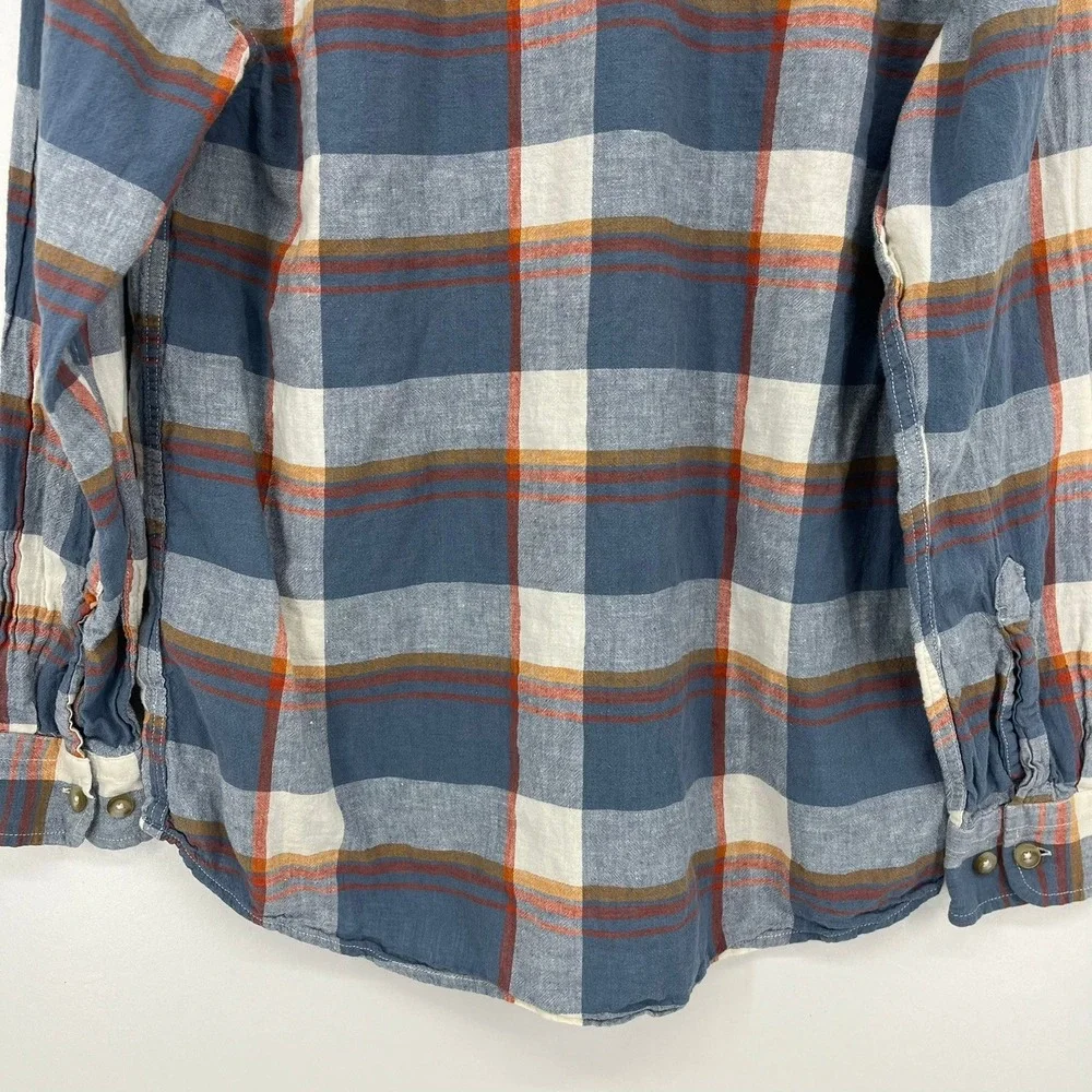 Pendleton Mens Blue Orange Plaid Linen Rayon Button‎ Down Shirt Size M